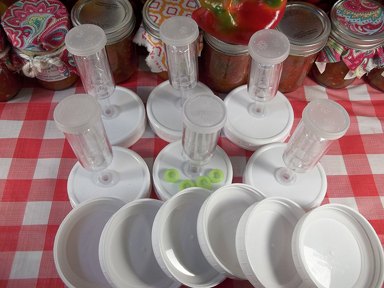 (image for) 6 Complete Mason Jar Fermentation Lids + 6 Bonus Lids w /Gaskets